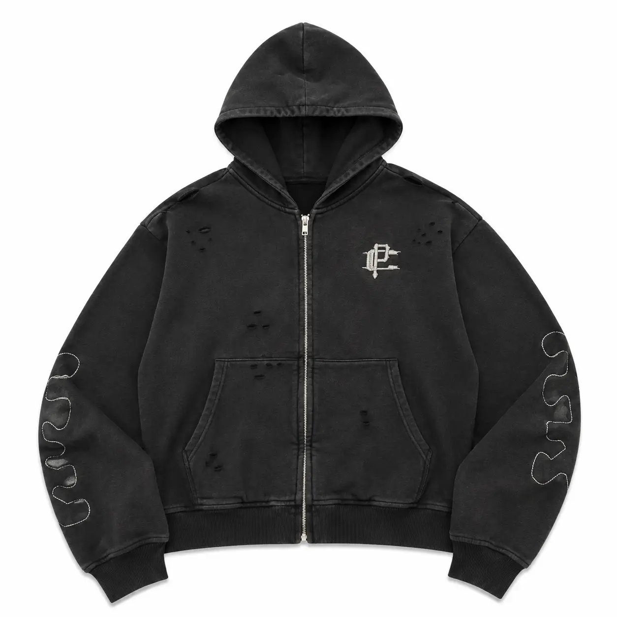 Project Capri Distressed Black Zip Hoodie Project Capri Distressed Black Zip Hoodie